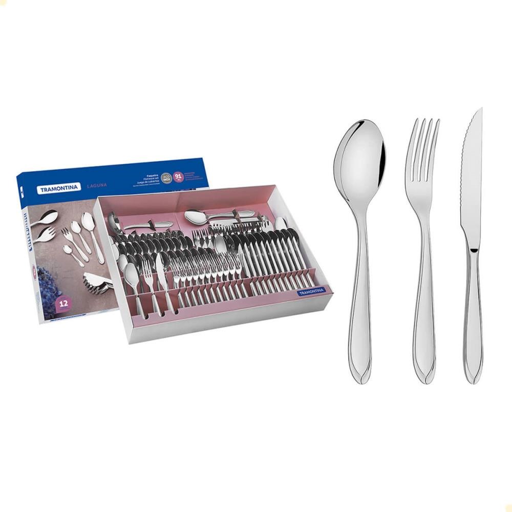 Faqueiro Tramontina Laguna 91 Peças com Facas de Churrasco Inox com Brilho 66906890