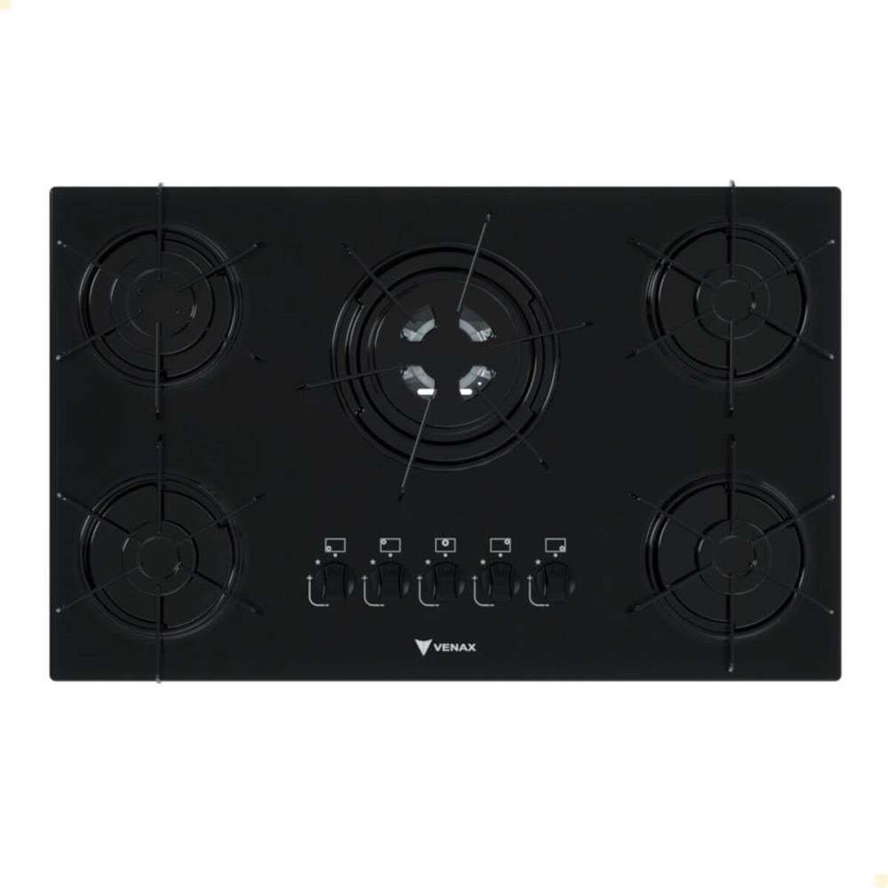 Cooktop Venax Arena 5 Queimadores Vidro Temperado Preto Gás GLP 7288
