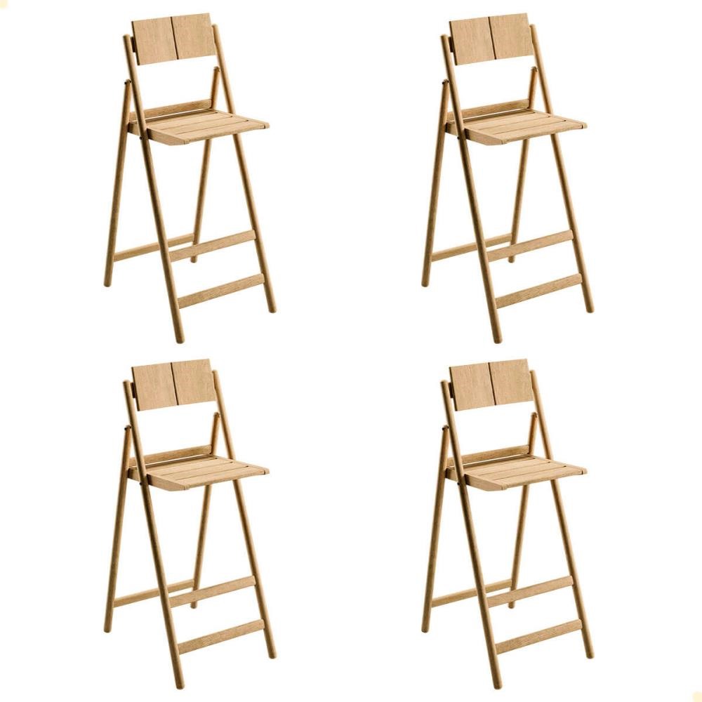Kit 4 Banqueta Dobrável Alta com Encosto Tramontina Bossa em Madeira Tauari Natural 13698080