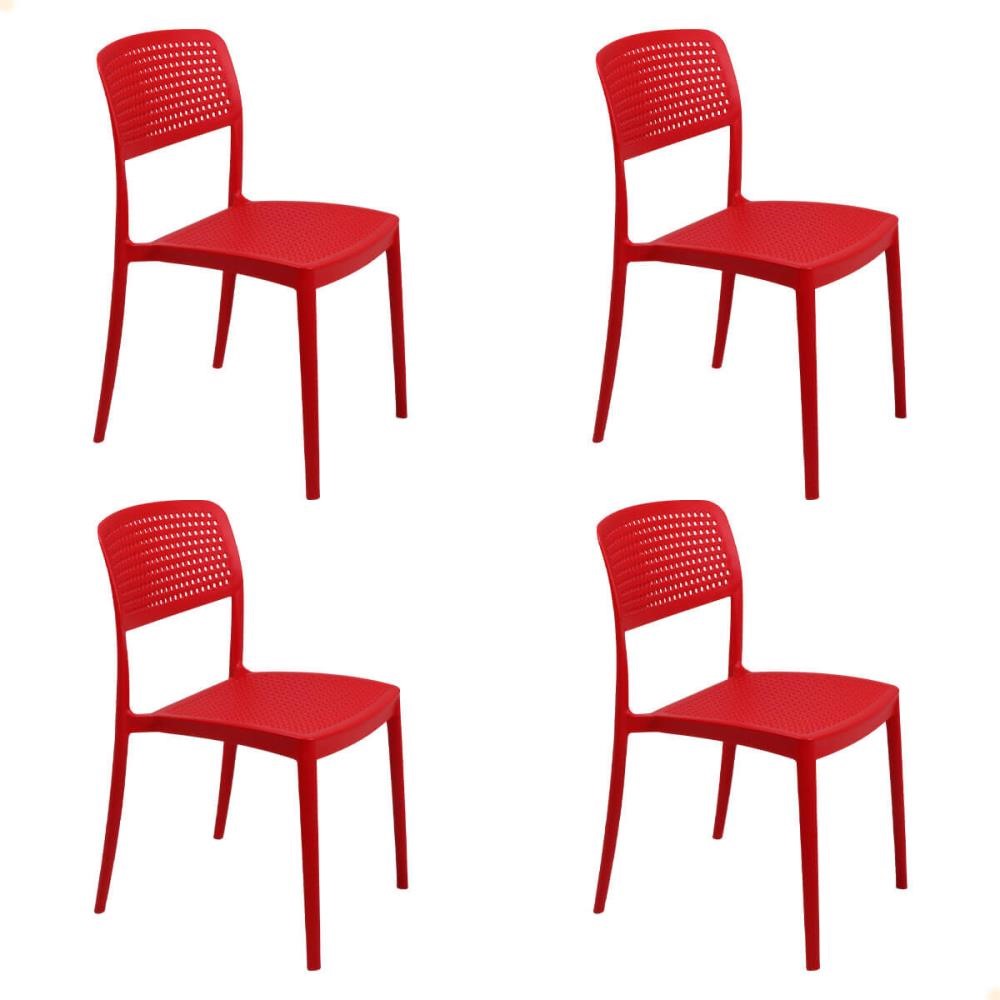 Kit 4 Cadeira Tramontina Serena Em Polipropileno Cor Vermelho 92096040