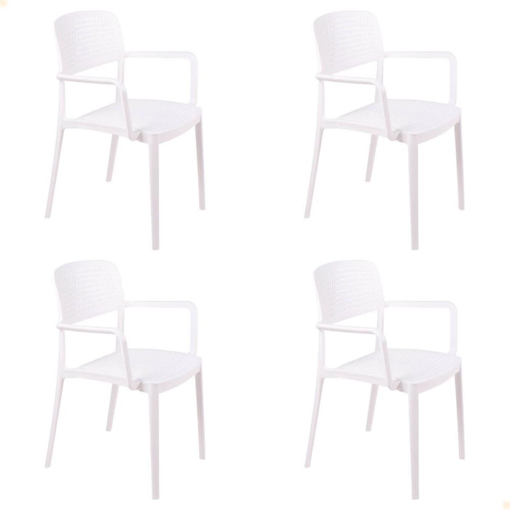 Kit 4 Cadeira Tramontina Serena Em Polipropileno Cor Branco Com Braços 92097010