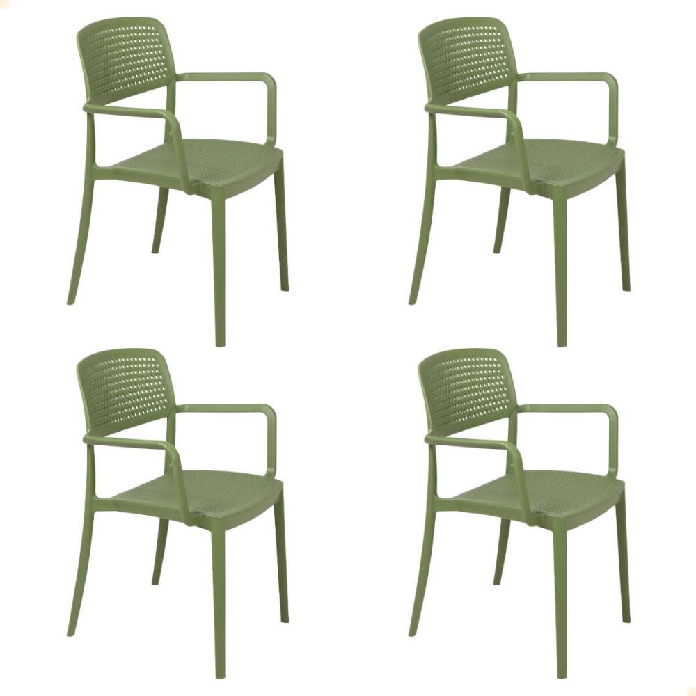 Kit 4 Cadeira Tramontina Serena Em Polipropileno Cor Verde Oliva Com Braços 92097027