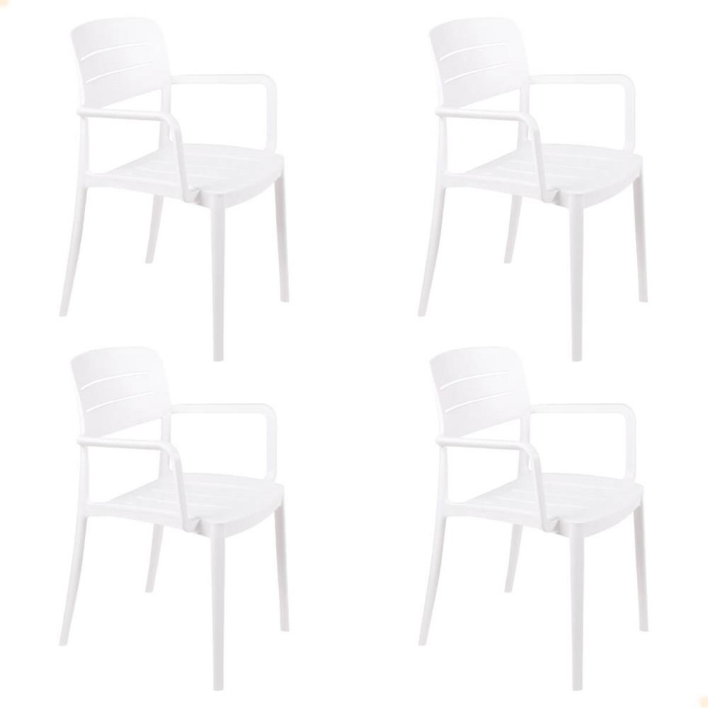 Kit 4 Cadeira Tramontina Amélia Em Polipropileno Cor Branco Com Braços 92099010