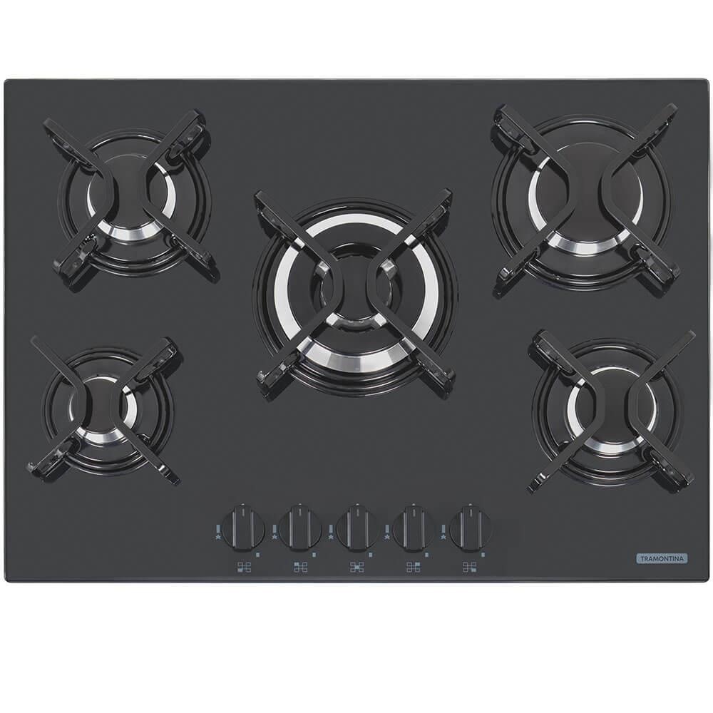 Cooktop à Gás Tramontina Penta B 5GG TRI 70 Vidro Temperado Preto 5 Queimadores 94708201