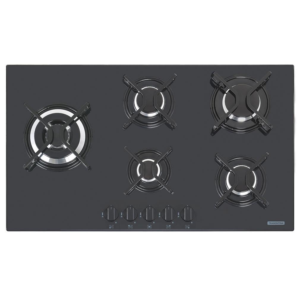 Cooktop a Gás Tramontina Penta Side Plus W 5GG Tri 90  Vidro Preto 5 Queimadores 94709301