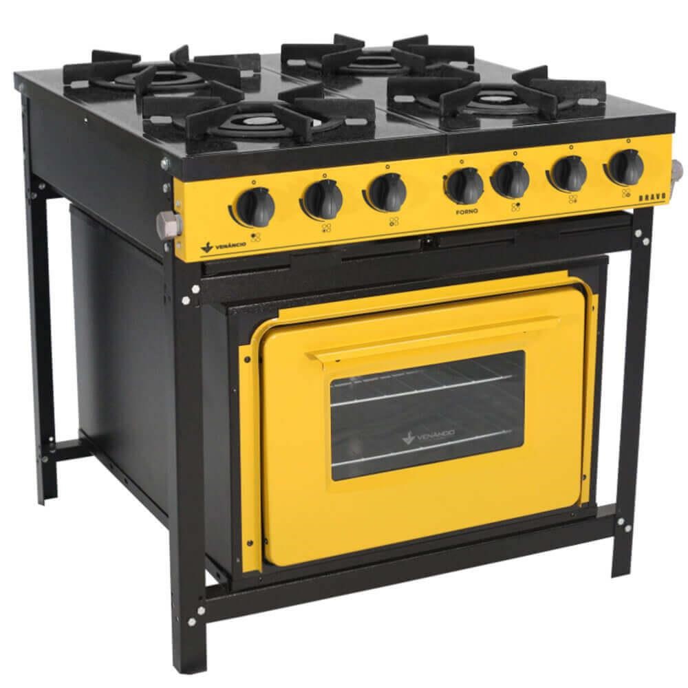 Fogão Industrial Venâncio Bravo a Gás 4 Bocas com Forno Amarelo Esmaltado BR4BFAM 16625