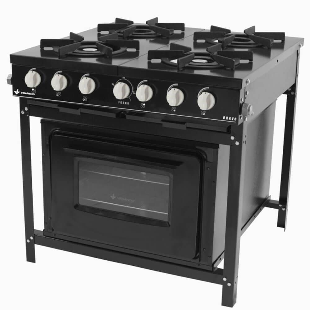 Fogão Industrial Venâncio Bravo a Gás 4 Bocas com Forno Preto Esmaltado BR4BFPR 16627