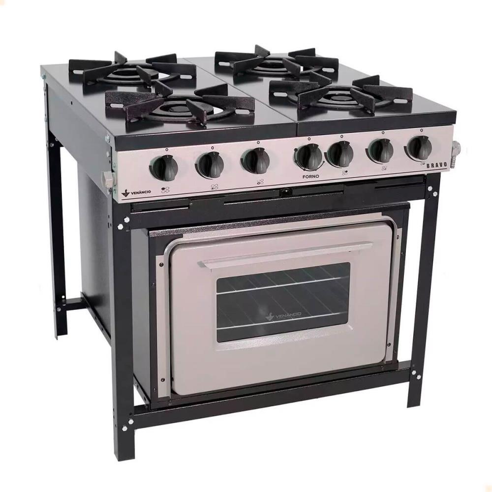 Fogão Industrial Venâncio Bravo a Gás 4 Bocas com Forno Cinza Esmaltado BR4BF 16606