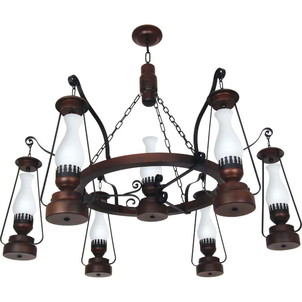 Lustre Muller Lampião 7 Lâmpadas Envelhecido 887E