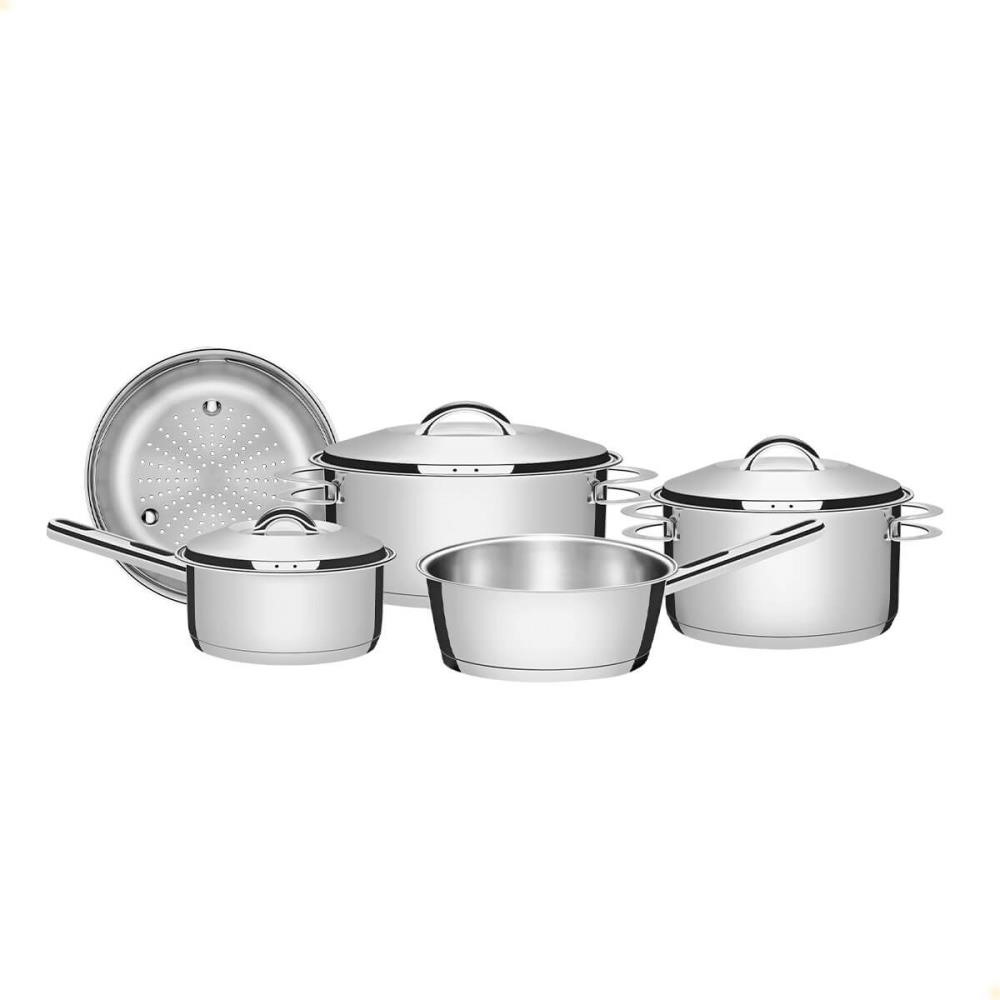 Jogo de Panelas Tramontina Solar em Aço Inox com Fundo Triplo 5 Peças 65510560