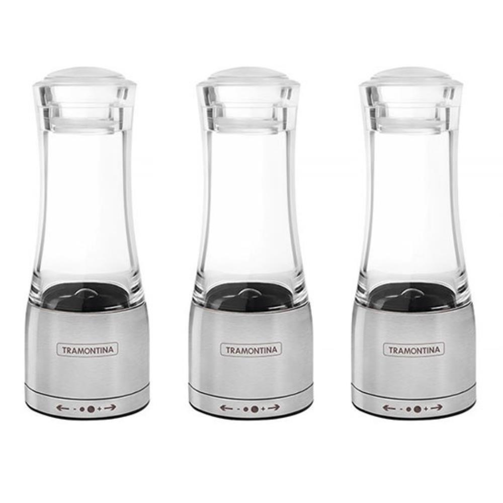 Moedor Aço Inox Acrílico Tramontina para Sal e Pimenta 3 Unidades 61653000X3