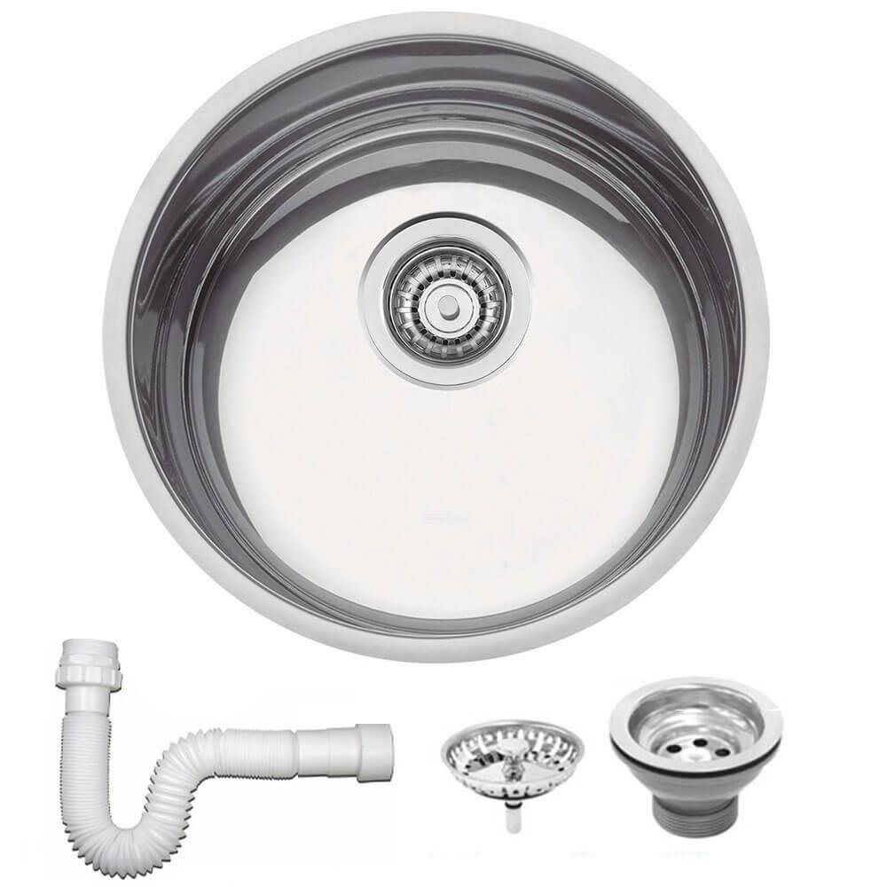 Cuba Tramontina Luna 38 BL Prime em Aço Inox Alto Brilho 38 cm com Válvula e Sifão 94014202