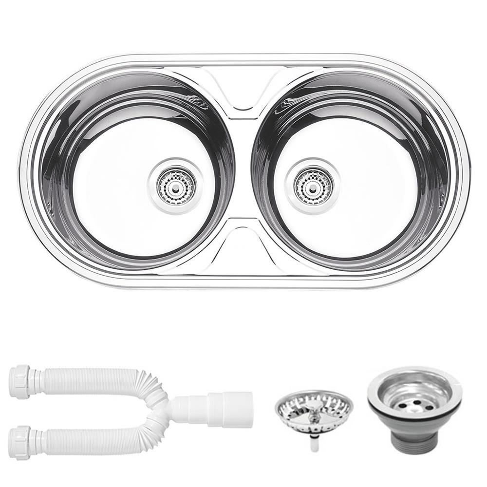 Cuba de Embutir ou Sobrepor Tramontina Luna Duo 2C 36 BS Prime Alto Brilho 84x44 cm Válvula e Sifão 