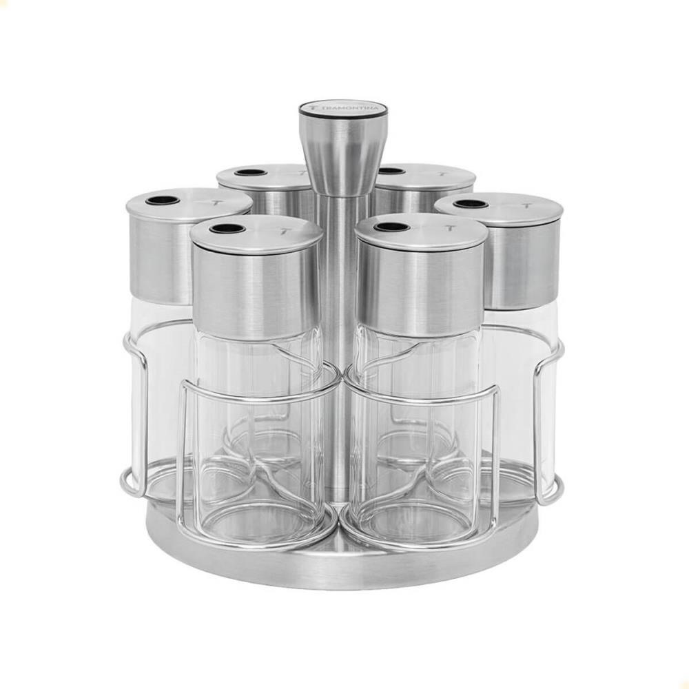Porta-Temperos Tramontina Em Inox Com Base Giratória Realce 6 Peças 61119220