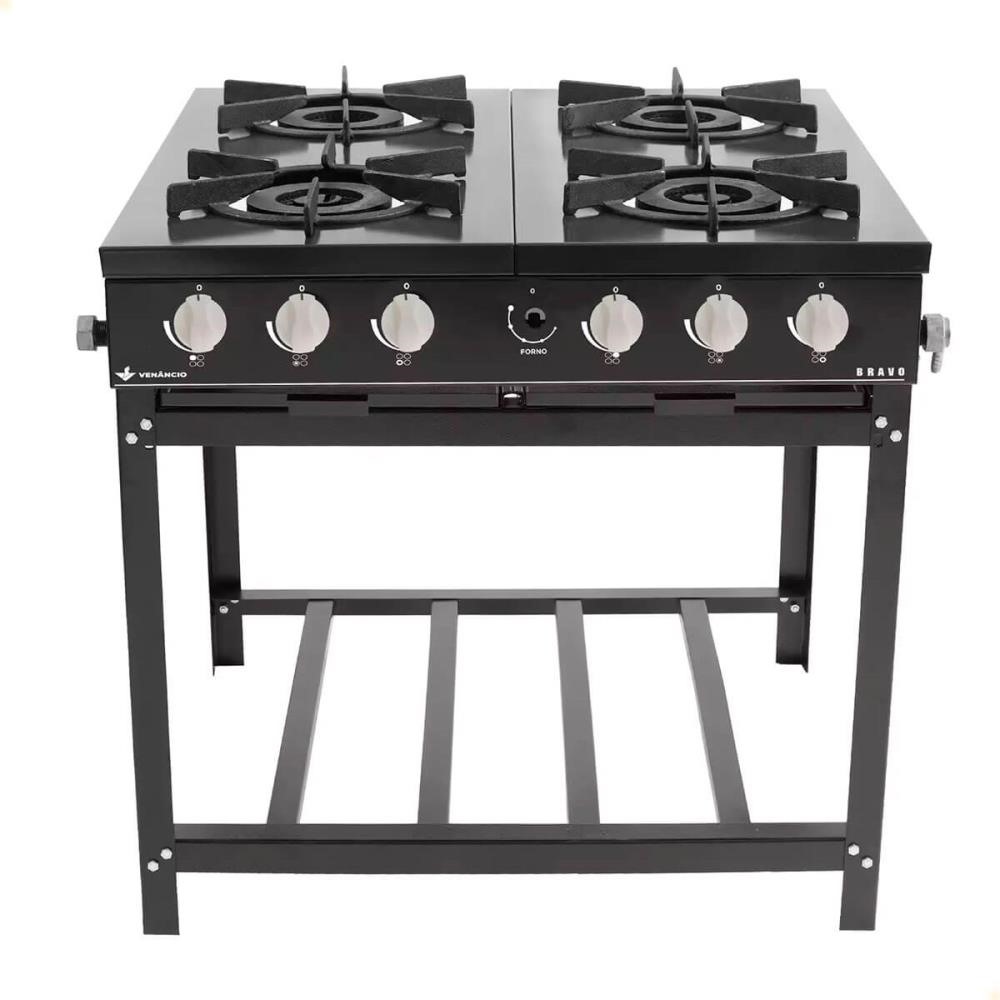 Fogão Industrial Venâncio à Gás Bravo 4 Bocas Preto Esmaltado BR4BPR