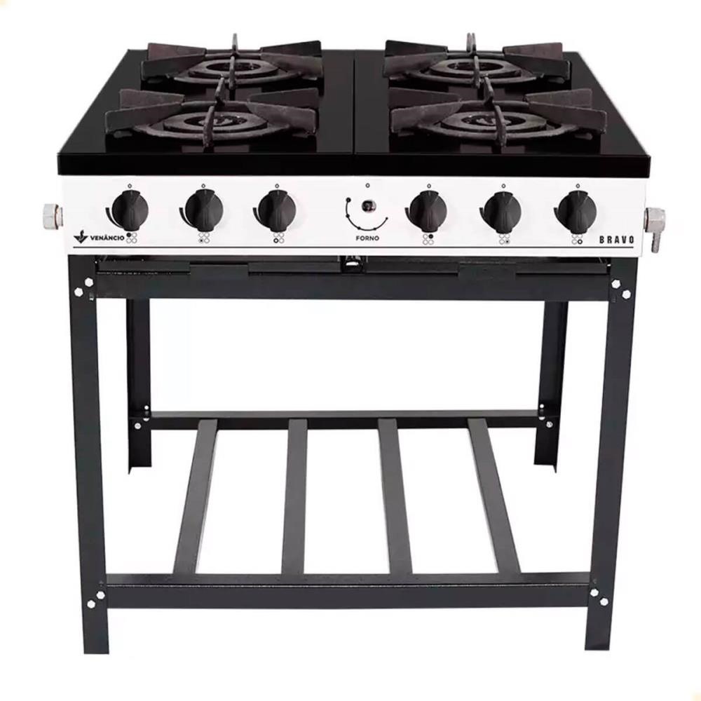 Fogão Industrial Venâncio à Gás Bravo 4 Bocas Branco Esmaltado BR4BBR