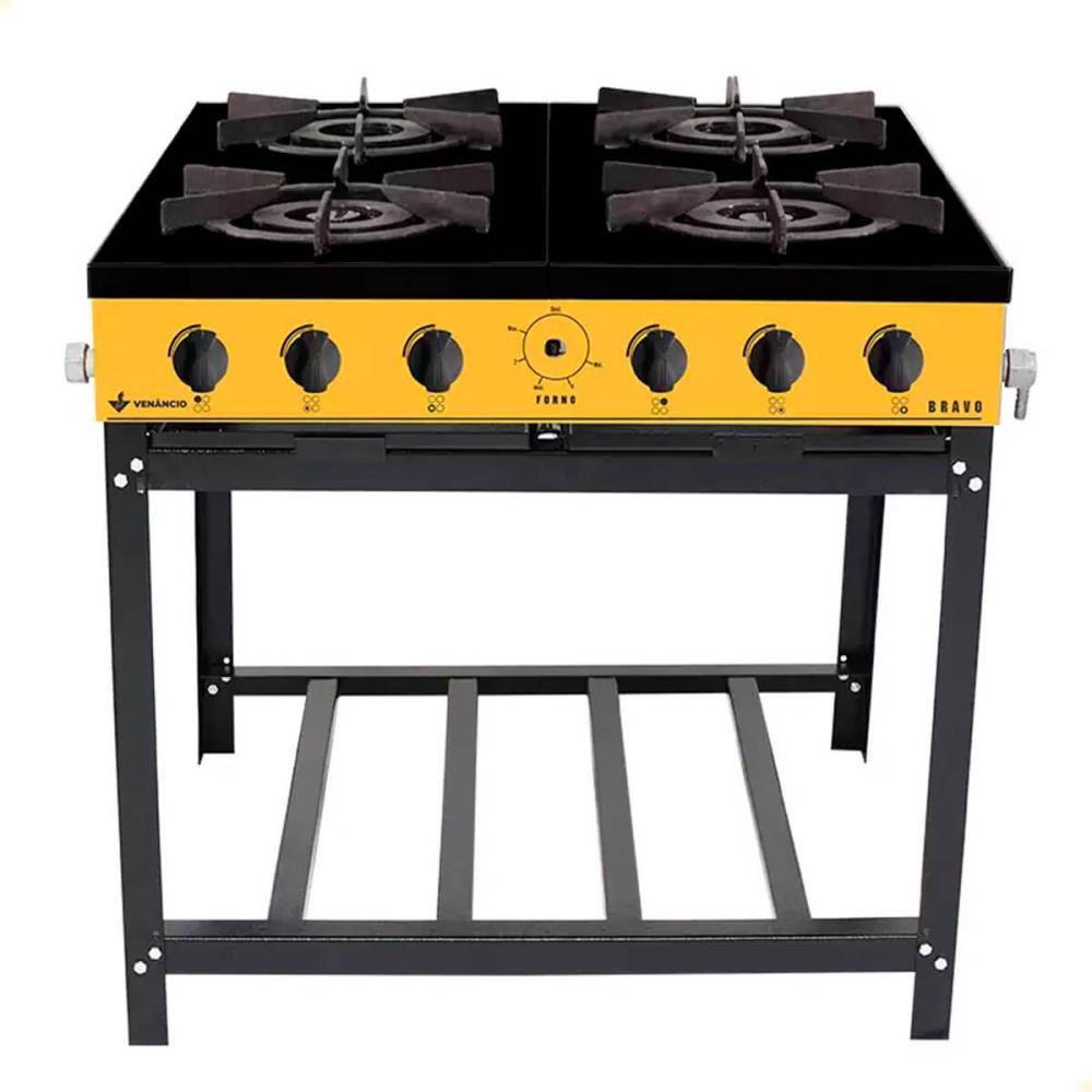 Fogão Industrial Venâncio à Gás Bravo 4 Bocas Amarelo Esmaltado BR4BAM