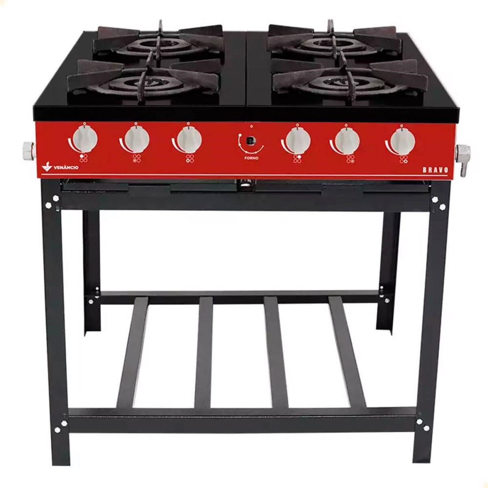 Fogão Industrial Venâncio à Gás Bravo 4 Bocas Vermelho Esmaltado BR4B 16615