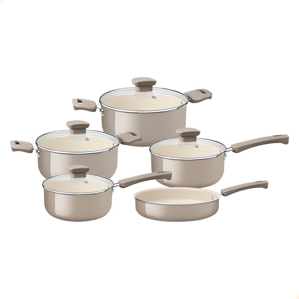 Jogo De Panelas Veronese Tramontina Em Alumínio Com Revestimento Siliconado Bege 5 Pçs 28699316