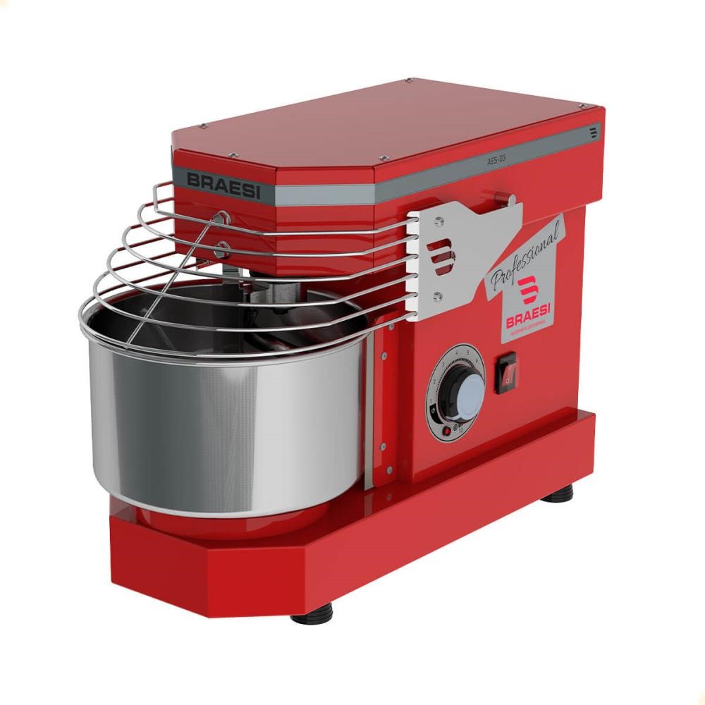 Amassadeira Industrial Espiral Braesi AES-03 Bivolt 3Kg 10 Velocidade Vermelha B18882