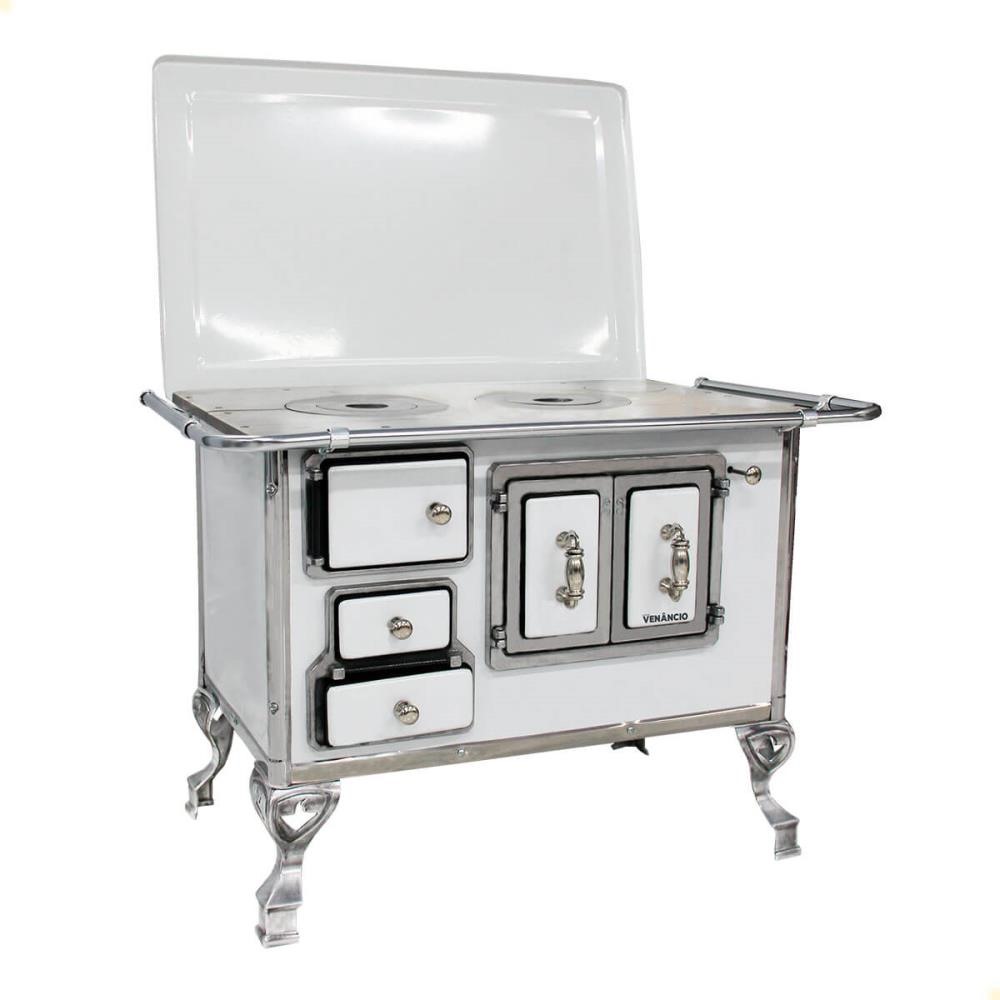 Fogão a Lenha Tradicional Venâncio N°2 Branco Porta Dupla Com Tampa Direito