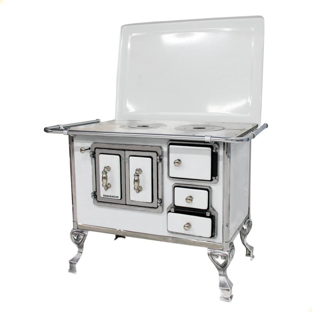 Fogão a Lenha Tradicional Venâncio N°2 Branco Porta Dupla Com Tampa Esquerdo