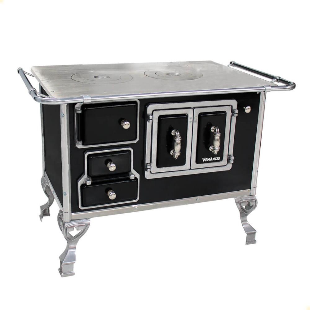 Fogão a Lenha Tradicional Venâncio N°2 Preto Porta Dupla Sem Tampa Direito 21769