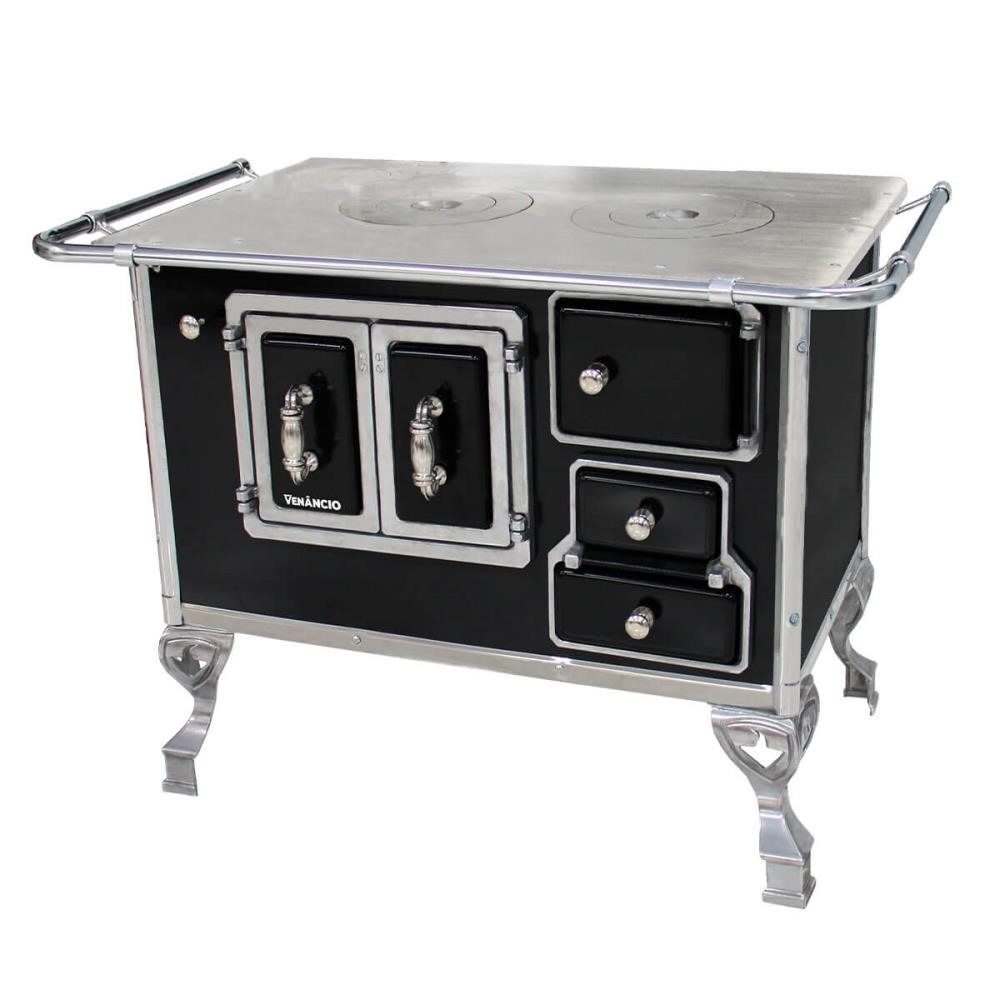 Fogão a Lenha Tradicional Venâncio N°2 Preto Porta Dupla Sem Tampa Esquerdo 21784