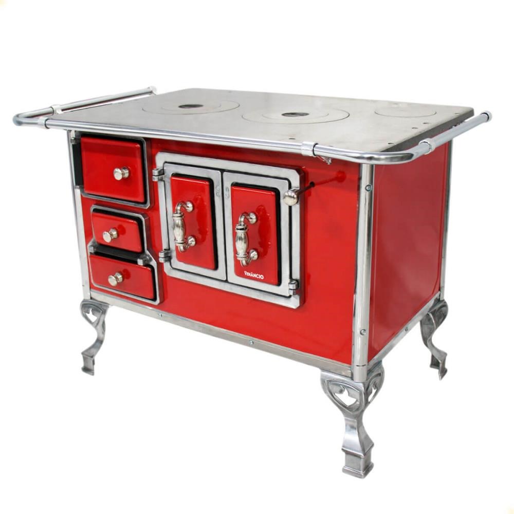 Fogão a Lenha Tradicional Venâncio N°2 Porta Dupla Vermelho Sem Tampa Direito 21778