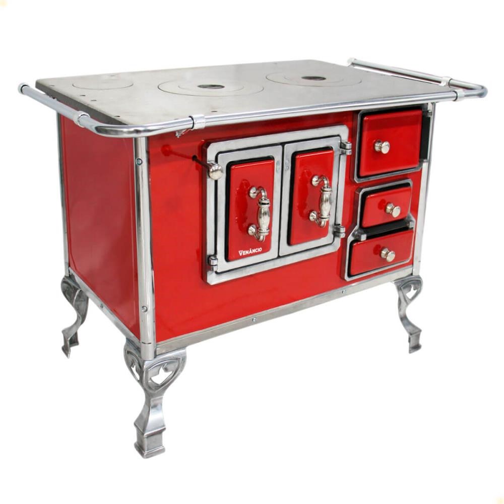 Fogão a Lenha Tradicional Venâncio N°2 Vermelho Porta Dupla Sem Tampa Esquerdo 21793