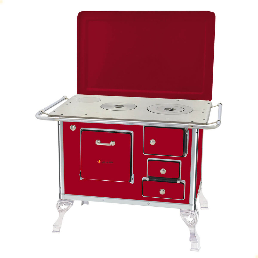 Fogão a Lenha Tradicional Venâncio N°1 Vermelho Com Tampa Esquerdo