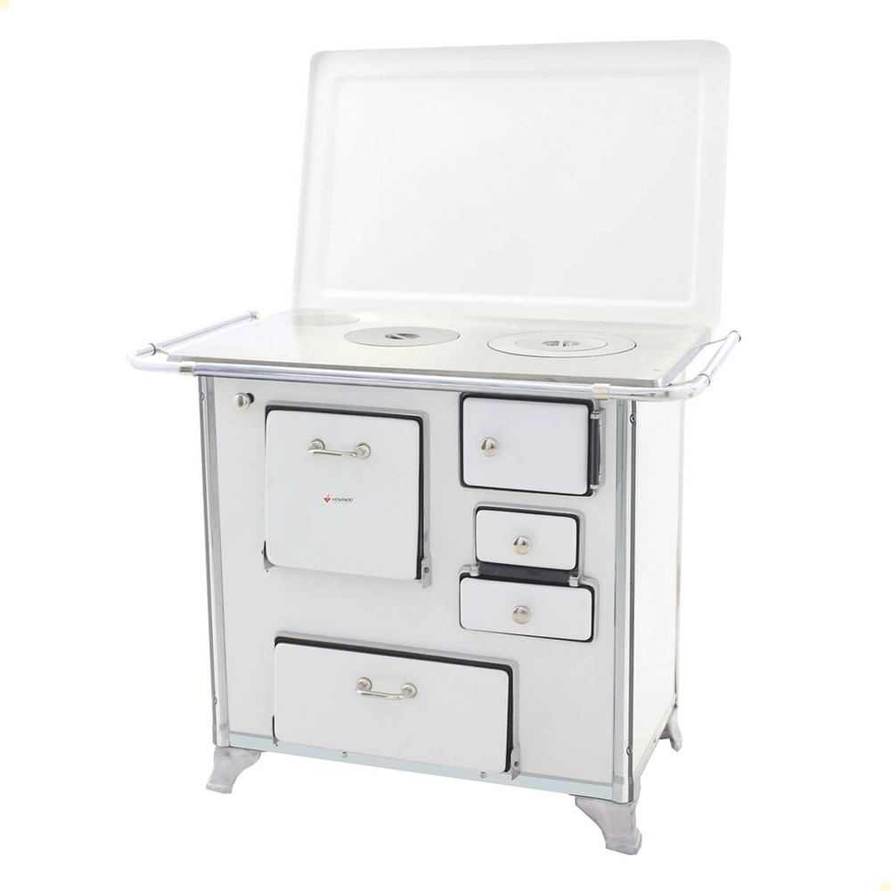 Fogão a Lenha Tradicional Venâncio N°1 Branco Com Tampa Gabinete Esquerdo