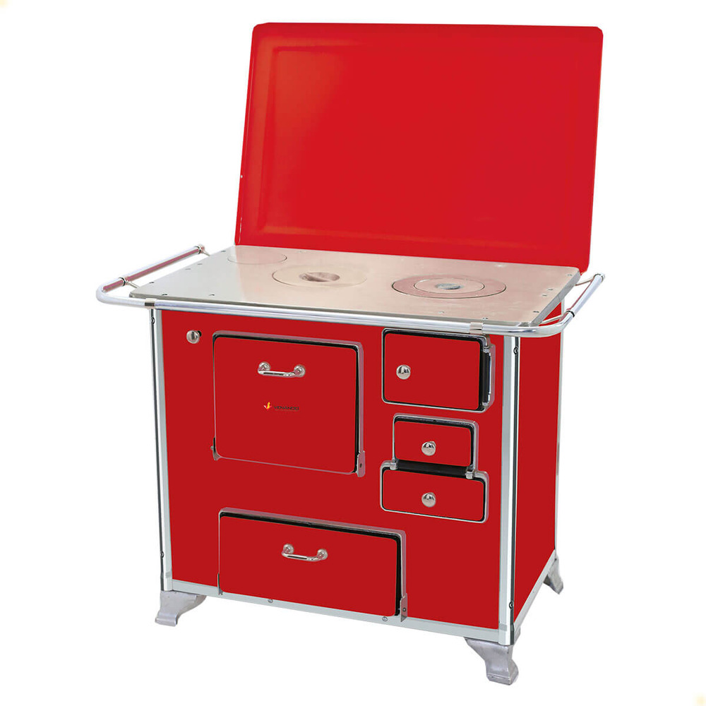 Fogão a Lenha Tradicional Venâncio N°1 Vermelho Com Tampa Gabinete Esquerdo