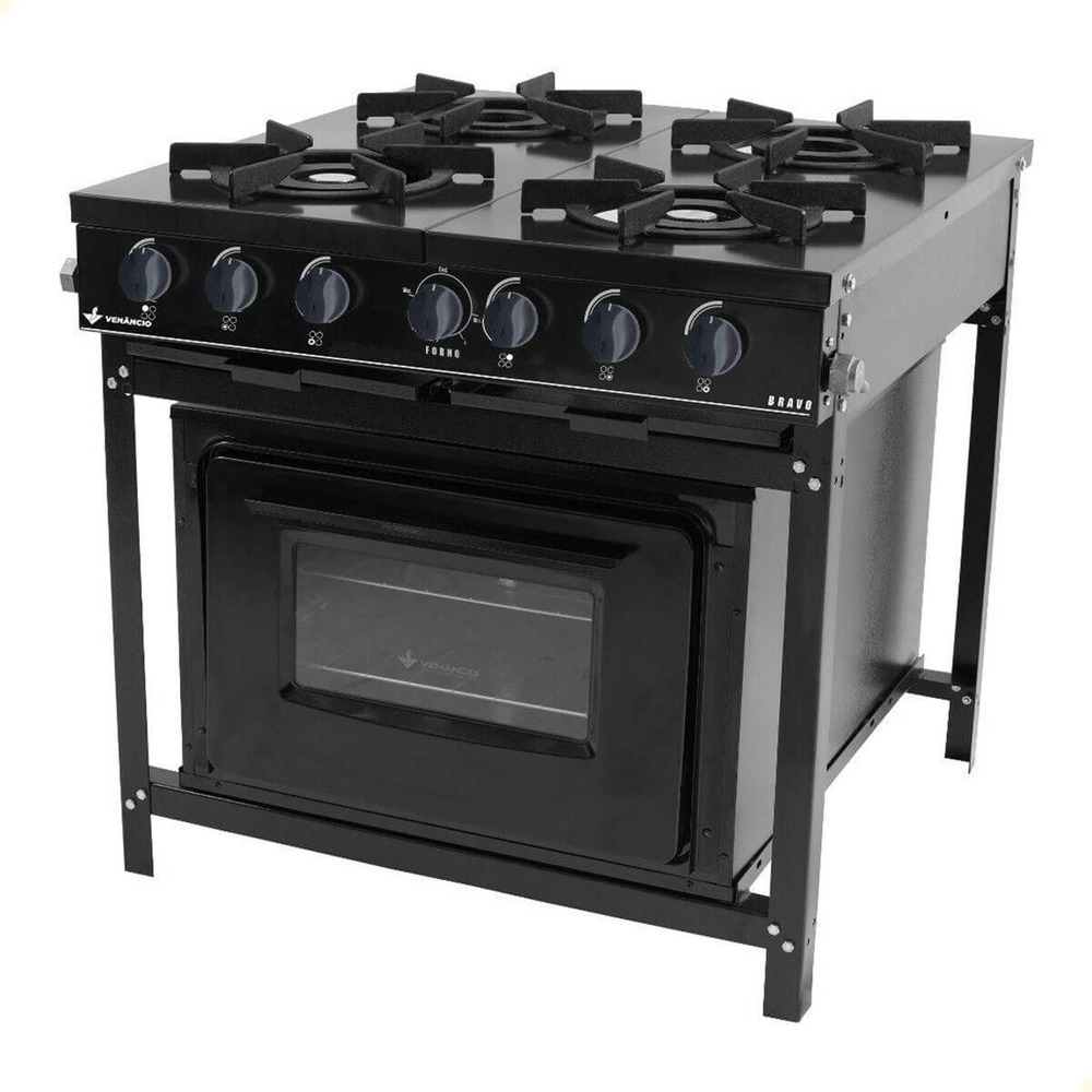 Fogão Gás Venâncio Bravo 4 Bocas Com Forno E Manípulos Preto BR4BFPR 23376