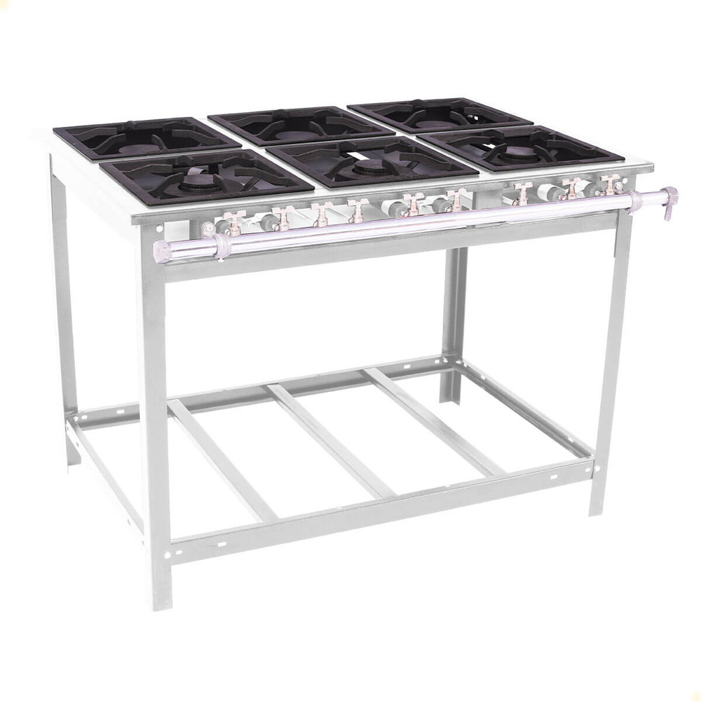 Fogão Industrial Venâncio A Gás Glp 6 Bocas - 3 Simples 3 Duplas 30x30 Parede EI6 15362