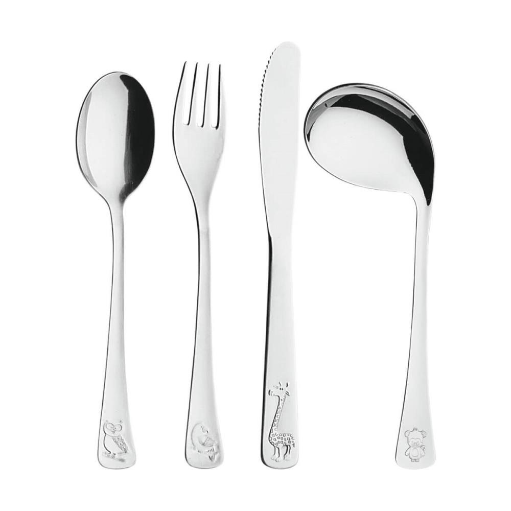 Conjunto De Talheres Tramontina Inox Infantil 4 Peças Aço Inox Acabamento Brilho Baby Friends 669700