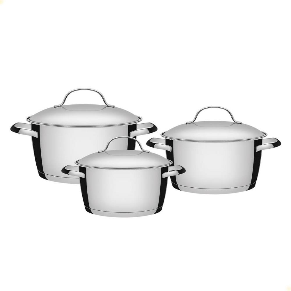 Jogo de Panelas Tramontina Allegra em Aço Inox com Fundo Triplo e Tampas de Inox 3 Peças 65660220