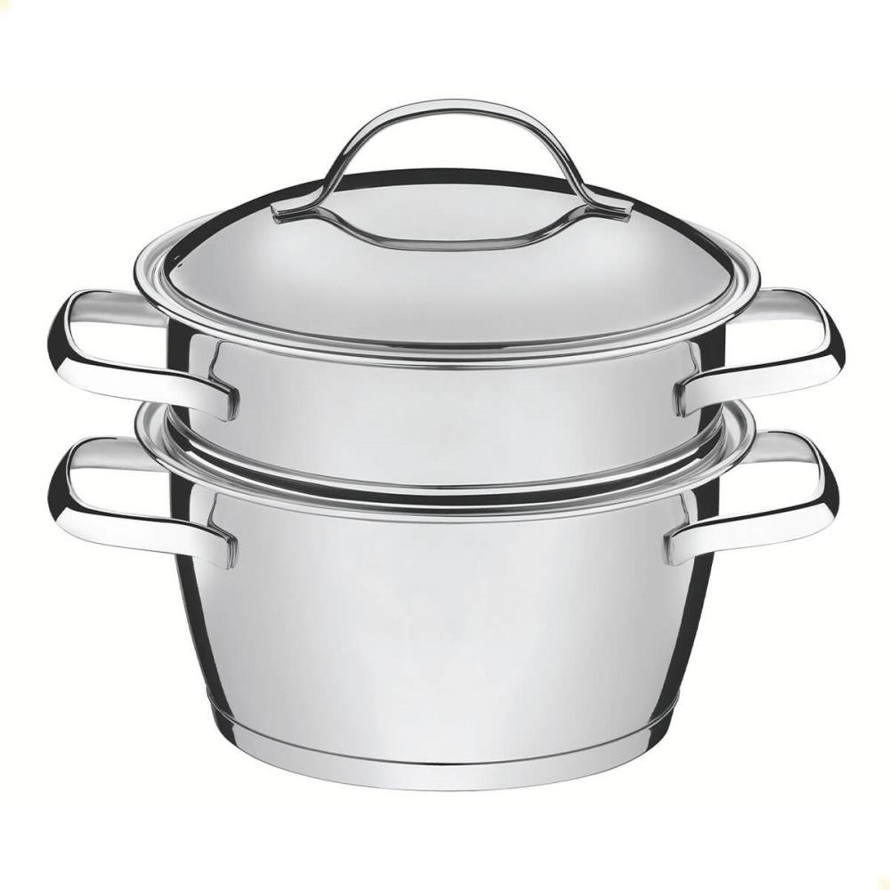 Cuscuzeira Tramontina Allegra em Aço Inox com Fundo Triplo 2 Peças 2 L 65650050