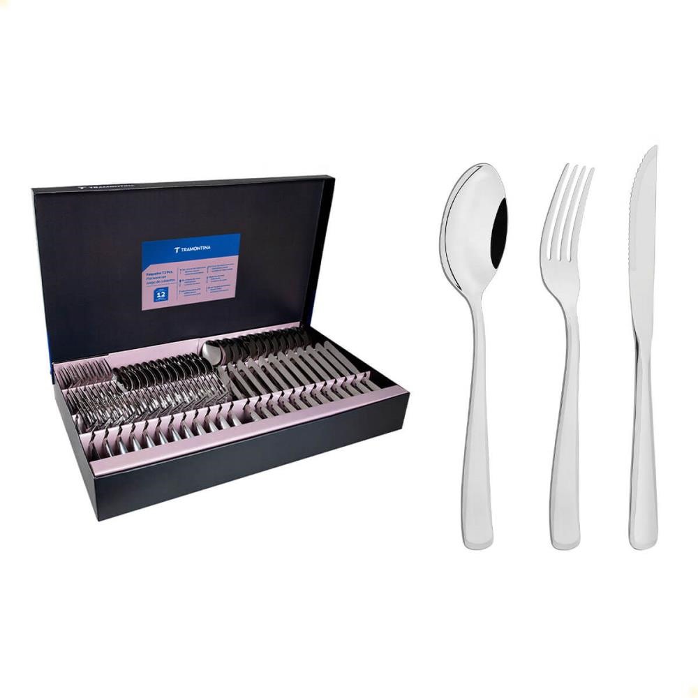 Faqueiro Tramontina Pacific Aço Inox c/ Facas de Churrasco Brilho e Detalhes no Cabo 72 Pçs 66962154
