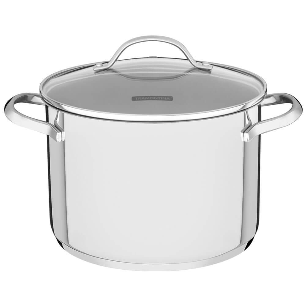 Caldeirão Tramontina Una 20 cm 4,6 L em Aço Inox com Fundo Triplo e Tampa de Vidro 62285200