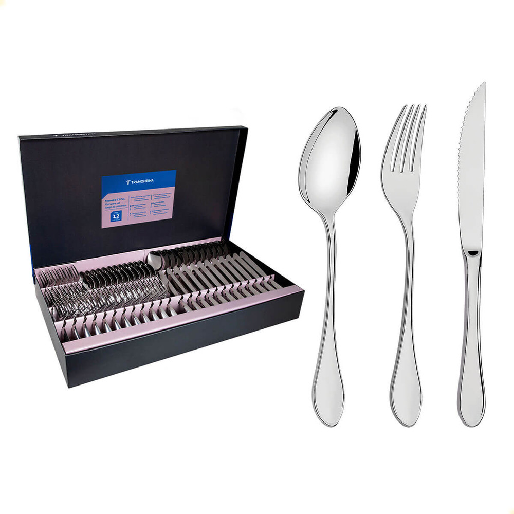 Faqueiro Tramontina Italy Aço Inox Facas para Churrasco Forjadas 6mm Alto Brilho 72 Peças 66932157