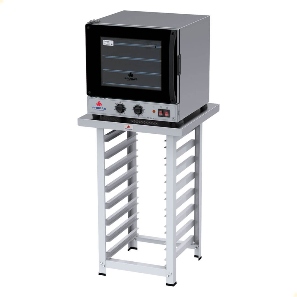 Kit Forno Elétrico Progás Turbo Fast Oven Preto 4 Esteiras PRP-004 G2 220V e Mesa Suporte Para Forno