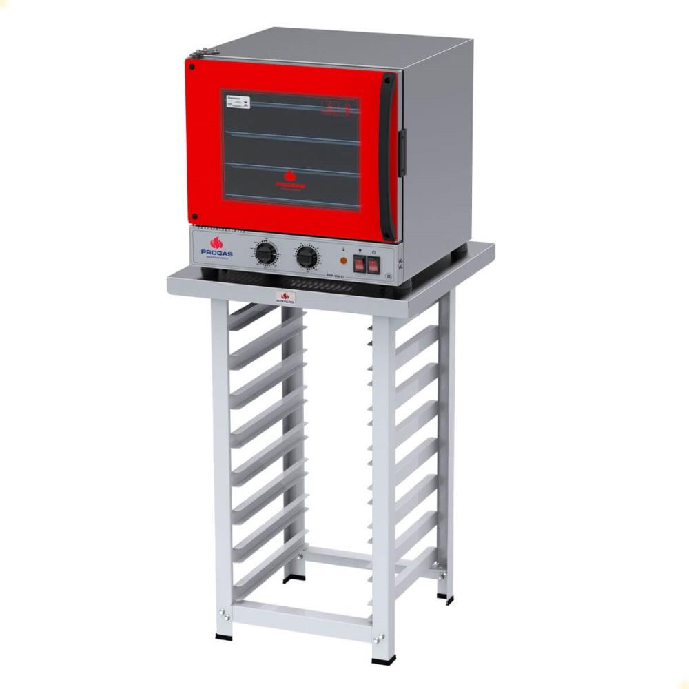 Kit Forno Elétrico Progás Turbo Fast Oven Vermelho 4 Esteiras PRP-004 G2 220V e Suporte Para Forno