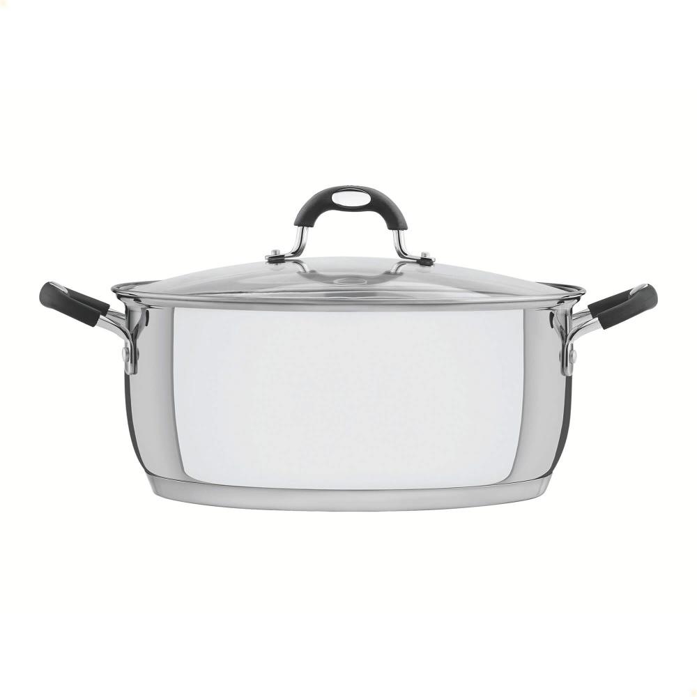 Caçarola Rasa Tramontina Astro Silicone Aço Inox com Fundo Triplo Tampa de Vidro 30cm 8,9L 62123300