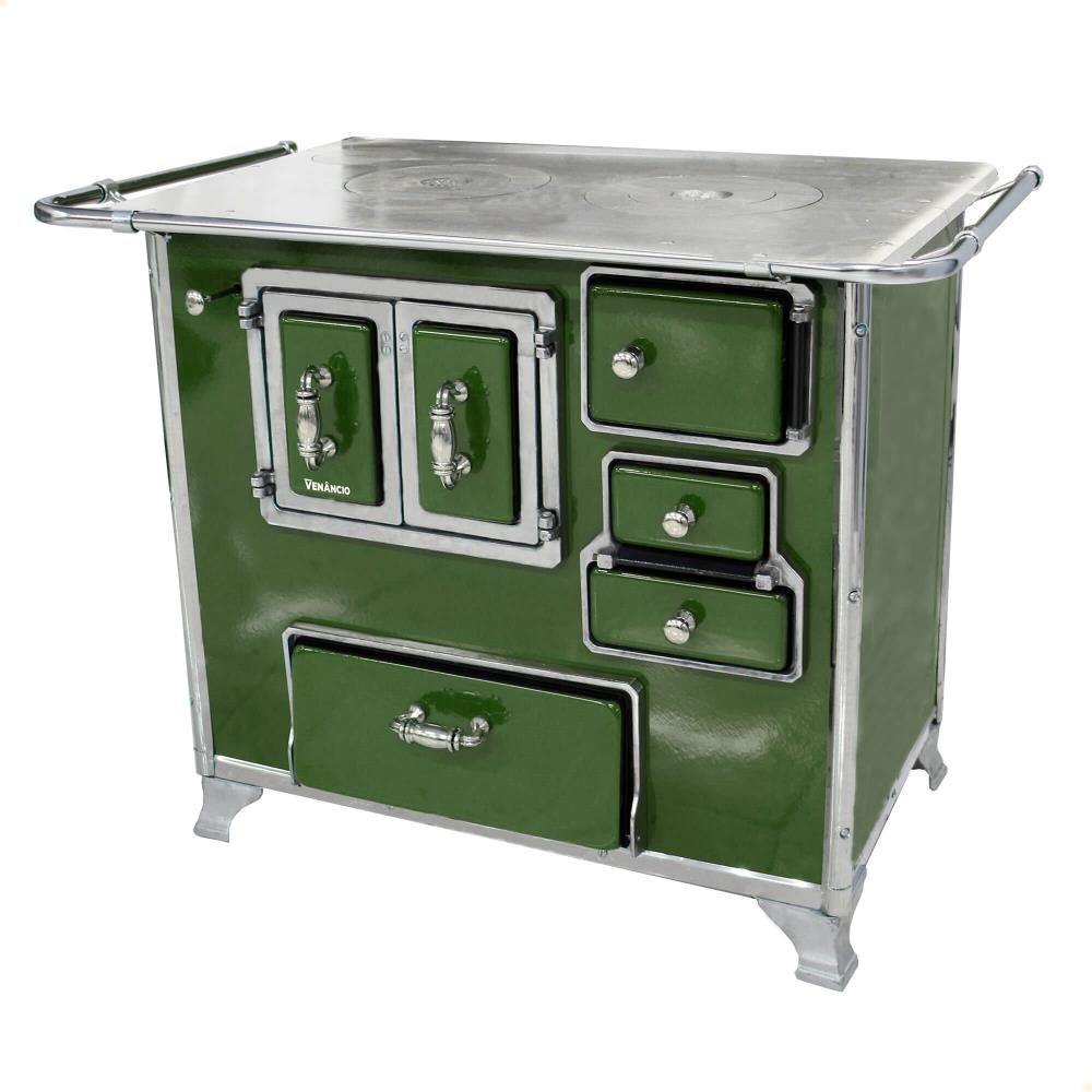 Fogão a Lenha Tradicional Venâncio N°2 Verde Porta Dupla Sem Tampa Gabinete Esquerdo 28996