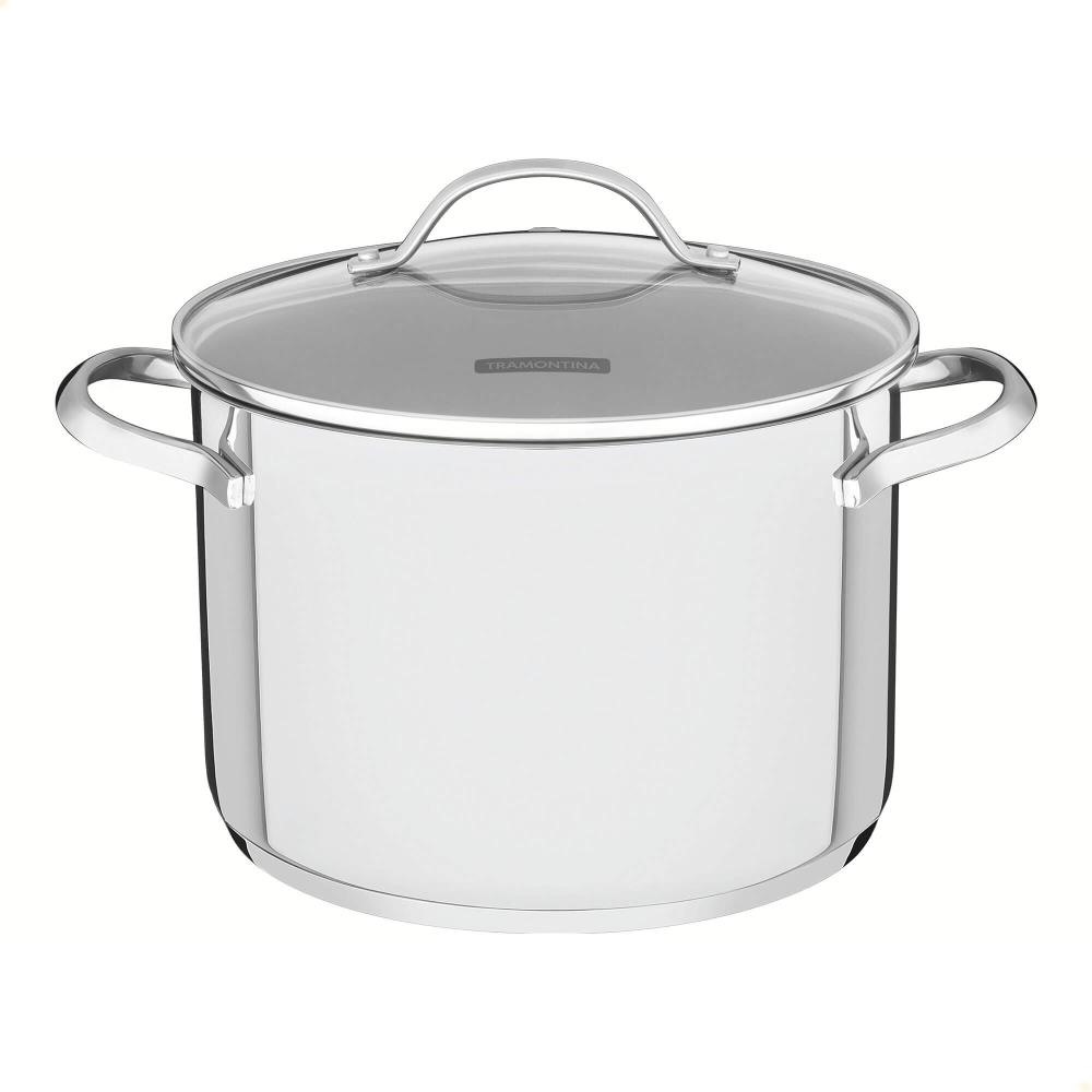 Caldeirão Tramontina Una em Aço Inox com Fundo Triplo e Tampa de Vidro 24 cm 7,7 L 62285240
