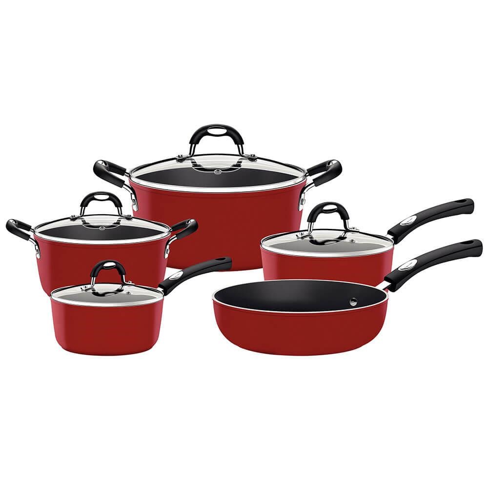 Jogo de Panelas Tramontina Mônaco 5 Pçs Induction Alumínio com Antiad. Silicone Vermelho 28799702