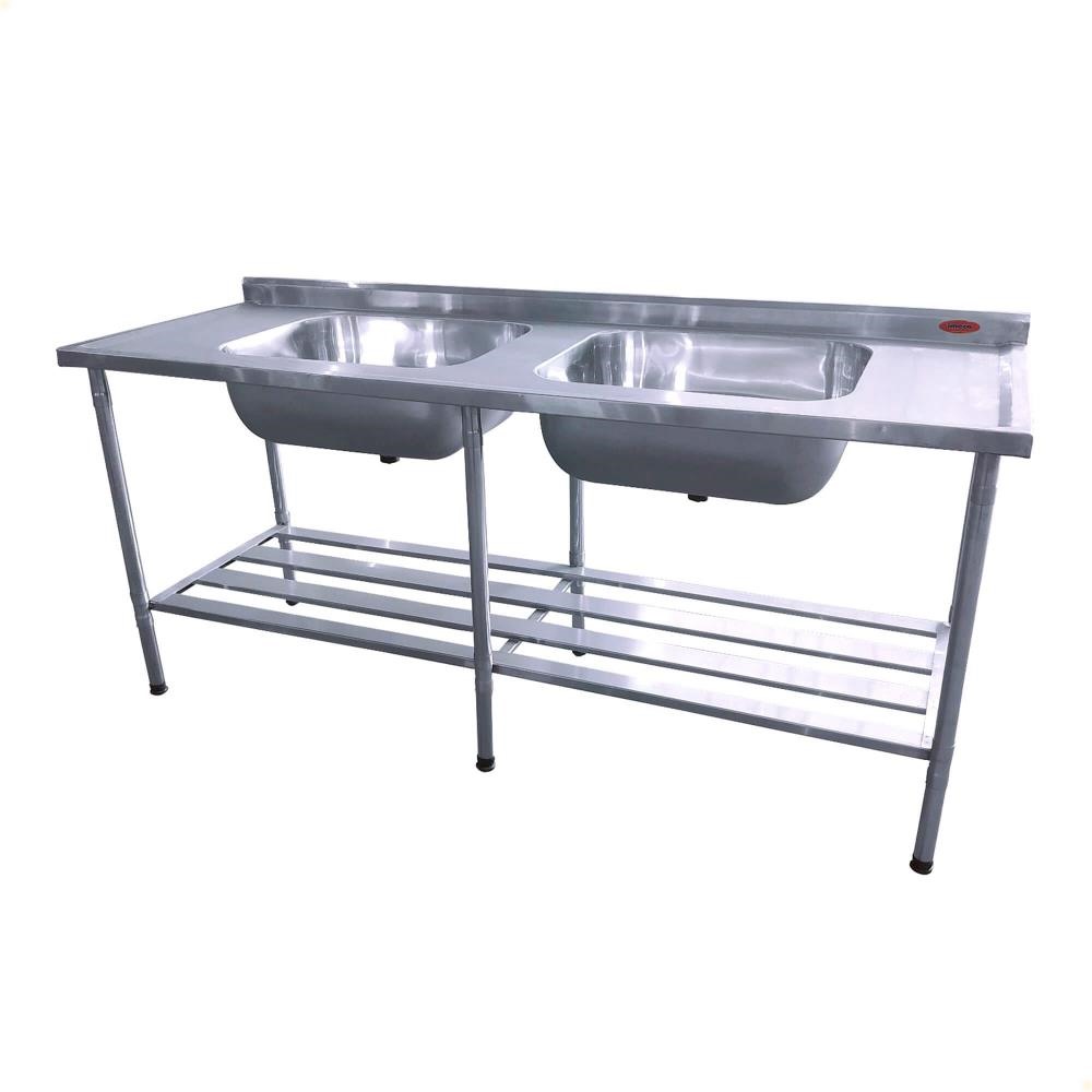 Mesa Bancada Industrial Imeca Multiuso Em Inox Grade Inferior Com  2 Cubas 6816