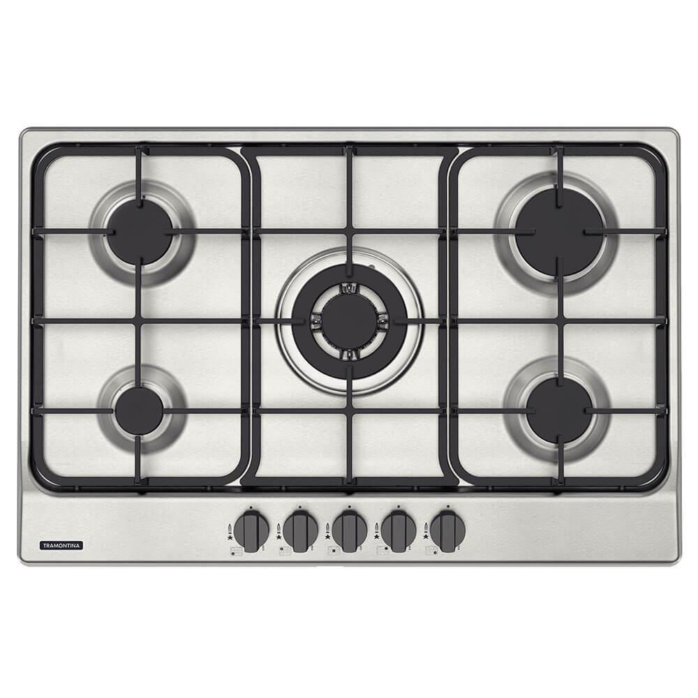 Cooktop a Gás Tramontina 5 Bocas Penta FF 5GX Tri 75 Aço Inox Trempes Fer. Fund Sup. autom. 94716401