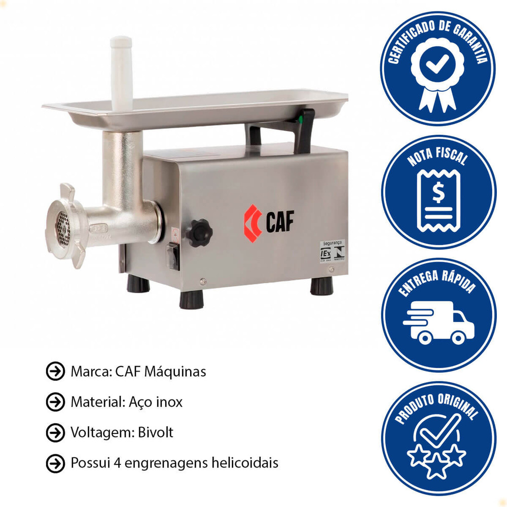 Moedor Picador Elétrico Comercial CAF Boca 8 Bivolt 60 HZ 1/3 CV